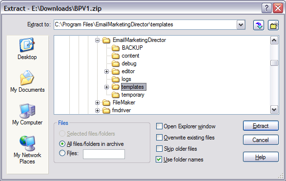 Note the pathway to the folder in the Extract to address bar